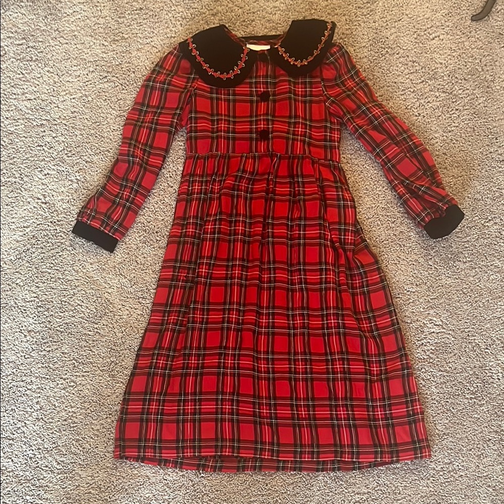 Red Plaid Dress with Black Collar